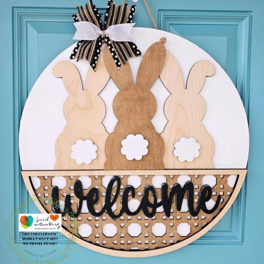 Three Bunnies Welcome 2-D Wood Door Hanger