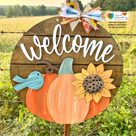 Welcome Pumpkin with flower & bird