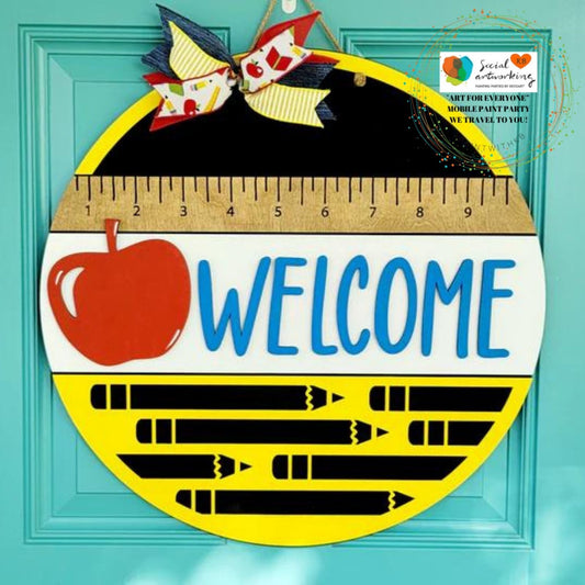 Welcome Teacher Sign Apple, Ruler and pencil cut out